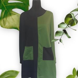NWOT - Women's Short Dress or Long Tunic -Black & Lime Green Color Block -Size M
